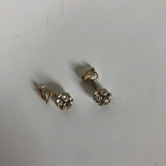 Vtg Clip  On Rhinestone Ball Earrings - Picture 6 of 6
